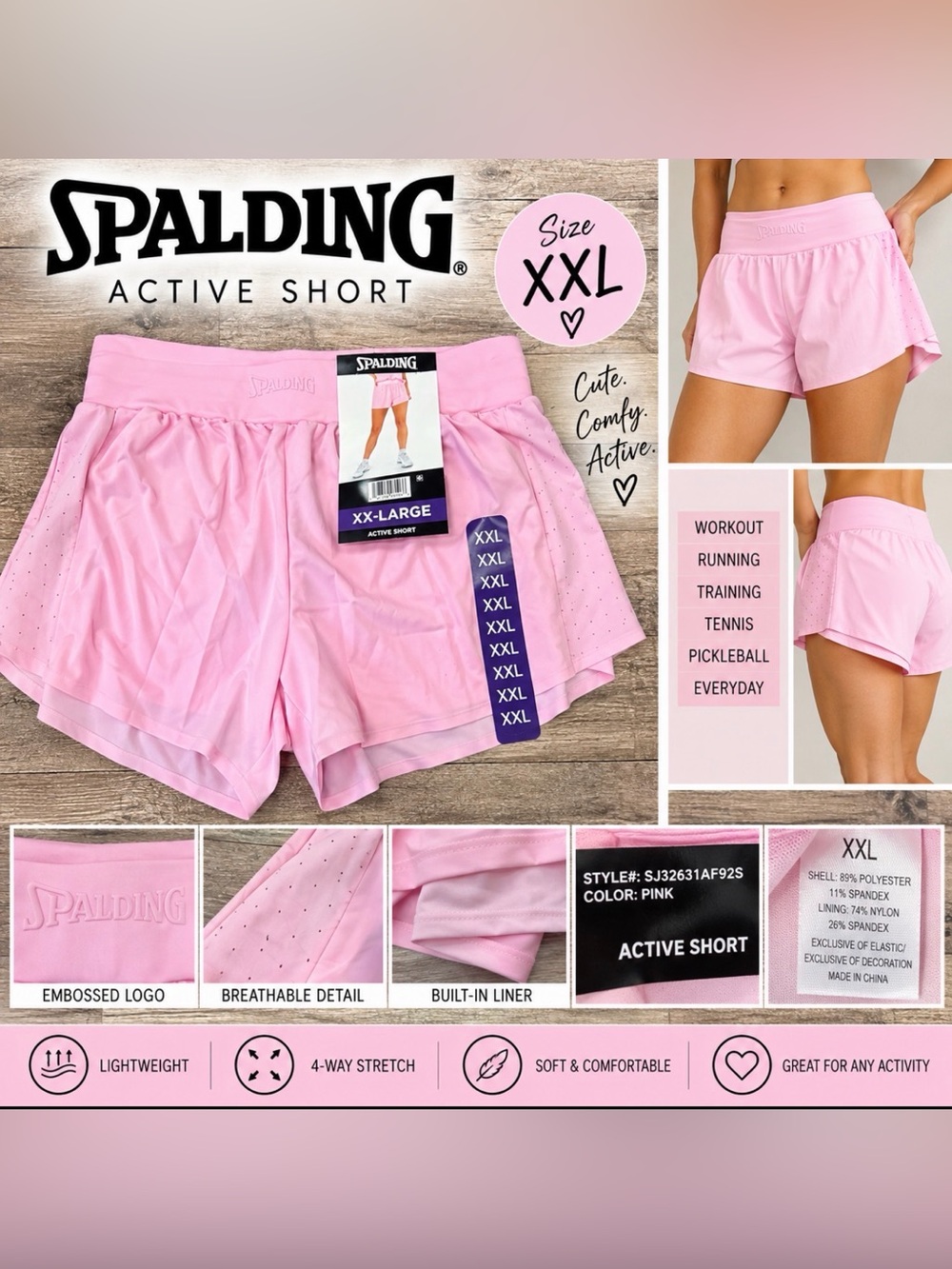 Spalding Women’s Active Shorts Pink XXL NWT